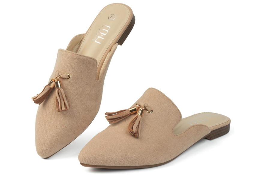 Beige pointed-toe mule shoes